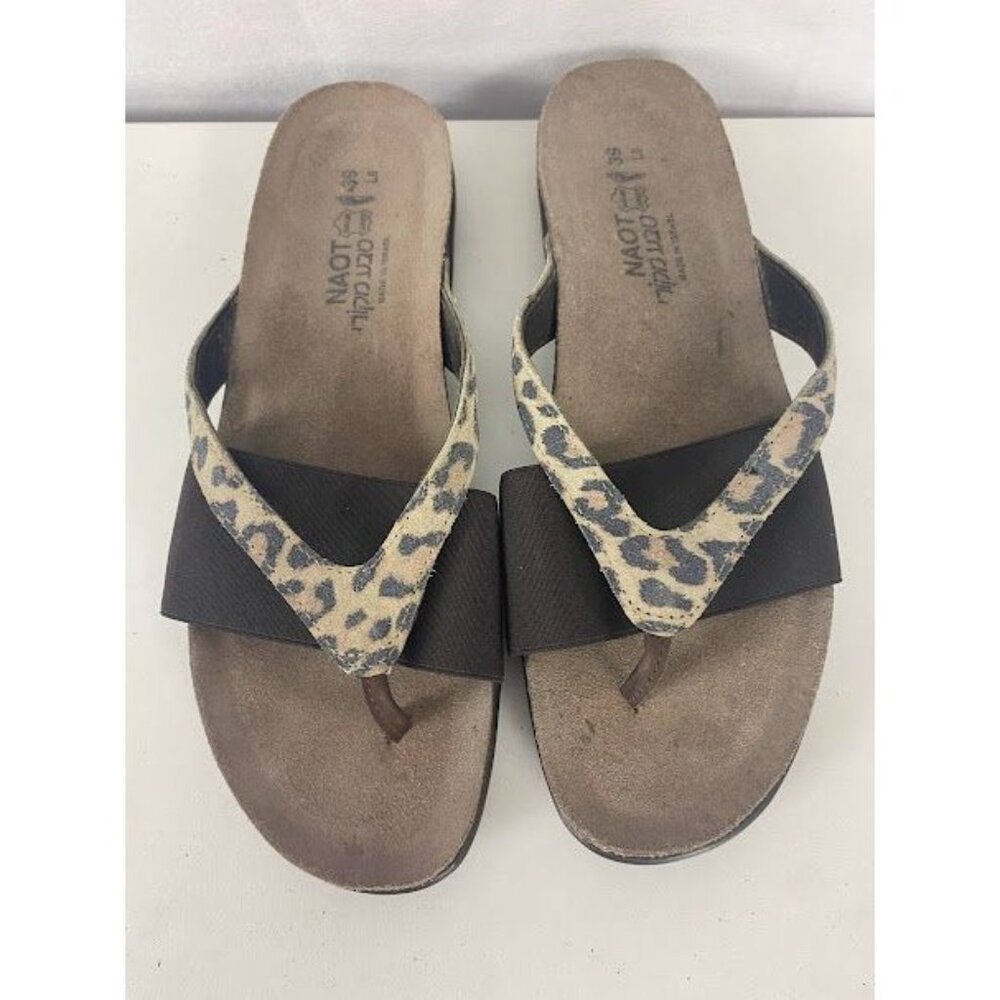 Naot Cheetah Brown Leather Sandal Flip Flops‎ Thongs Women's SZ 8